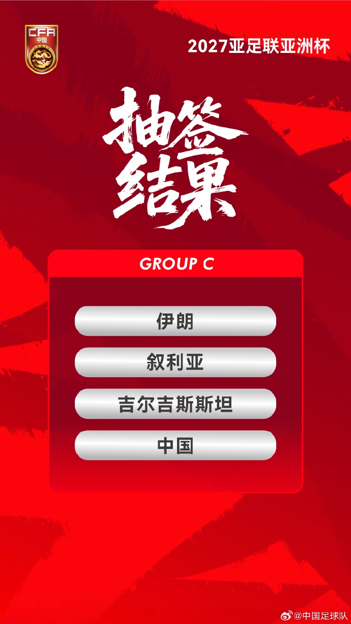 2027亞洲杯抽簽揭曉：國足落位C組，直面伊朗敘利亞吉爾吉斯斯坦