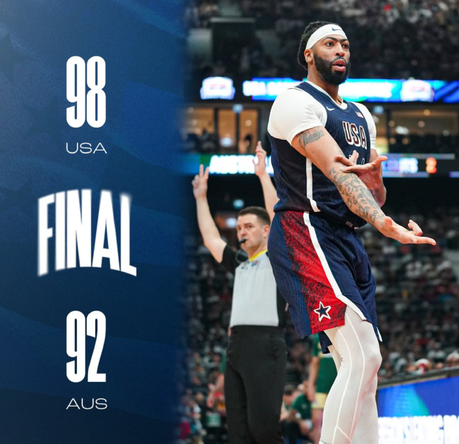 美國男籃熱身賽98-92險勝澳大利亞 詹眉組合聯(lián)手27分