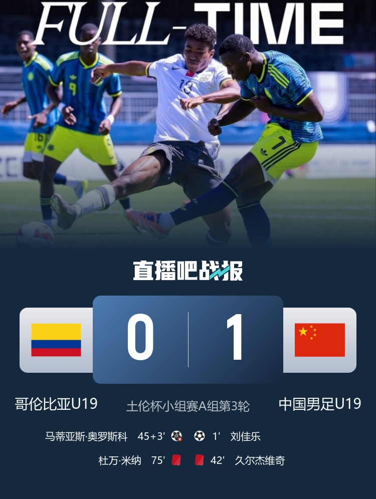 U19國足1-0哥倫比亞暫登小組頭名 劉佳樂36秒閃擊+依合散撲點(diǎn)