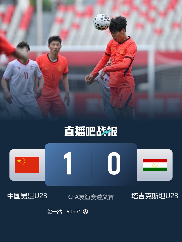 絕殺！賀一然讀秒頭球 U23國(guó)足1-0塔吉克斯坦