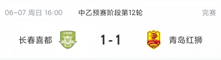 中乙北區(qū)保級(jí)關(guān)鍵戰(zhàn)長(zhǎng)春喜都1-1悶平青島紅獅