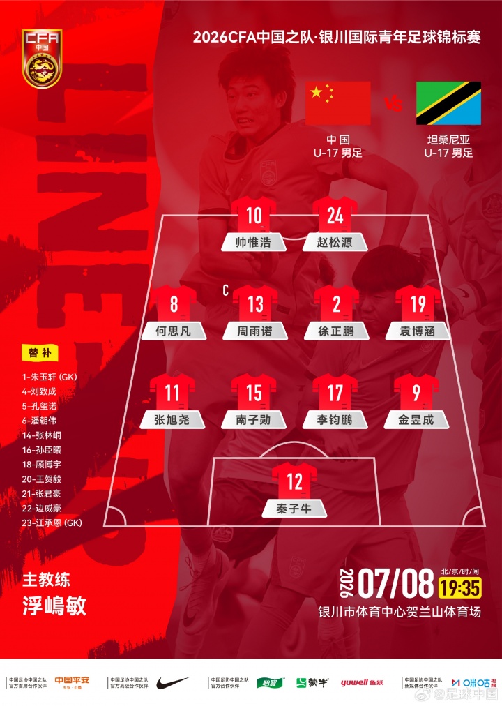 中國(guó)U17首發(fā)露鋒線雙快，迎坦桑尼亞