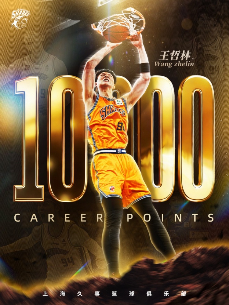王哲林成CBA歷史第六位萬分先生，上海大勝廣州
