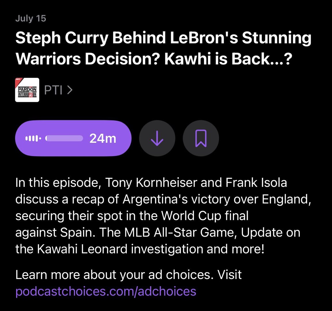 ESPN播客標(biāo)題驚現(xiàn)“詹姆斯加盟勇士” 實(shí)際內(nèi)容毫無關(guān)聯(lián)